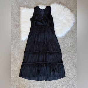 White House Black Market Black Satin Ruffle Midi Dress